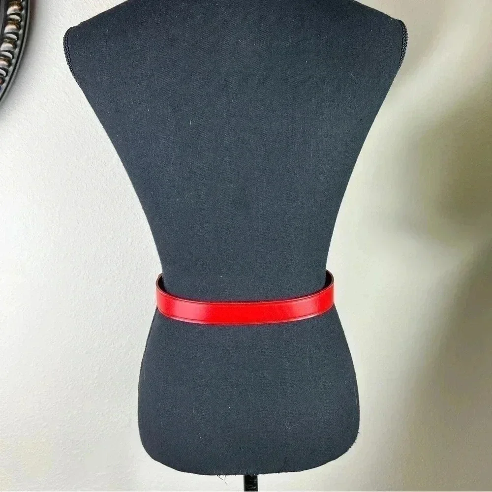 Liz Claiborne Vintage Red Leather Belt with Solid Brass Silver Brushed Buckle